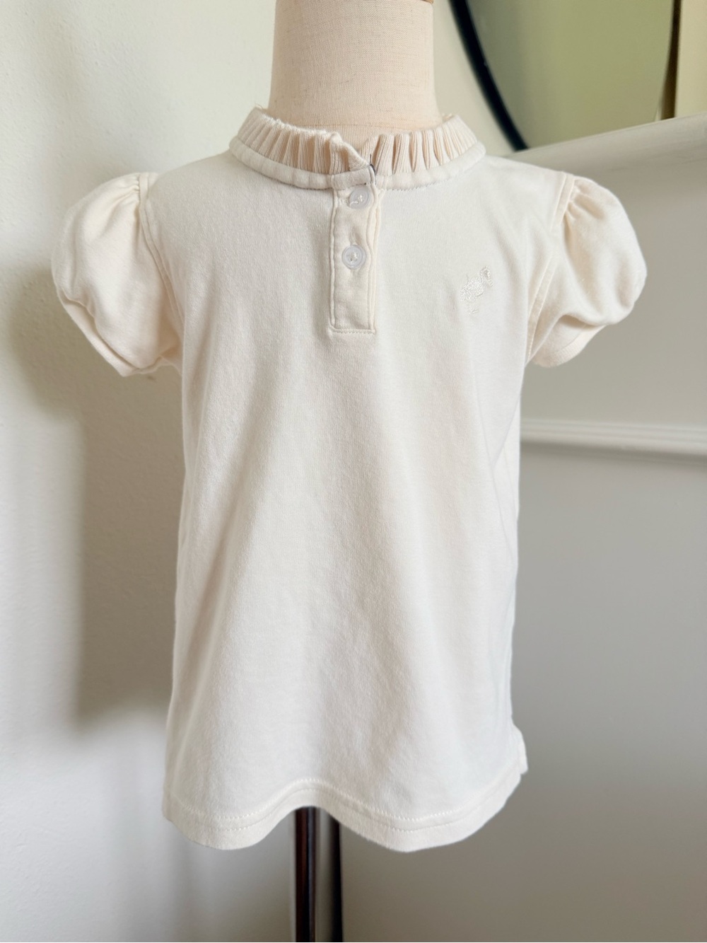The Beaufort Bonnet Company Girls Cream Ruffle Collar Puff Sleeve Top Size 5